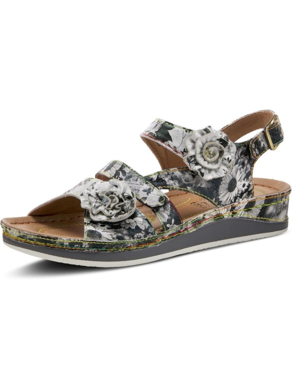 Hand-Painted Leather Floral Ankle Strap Sandals - Spring & Summer Style